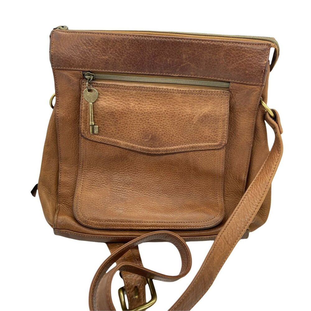 Fossil Crossbody Handbag Purse Vintage Distressed Brown Leather Adjustable Strap